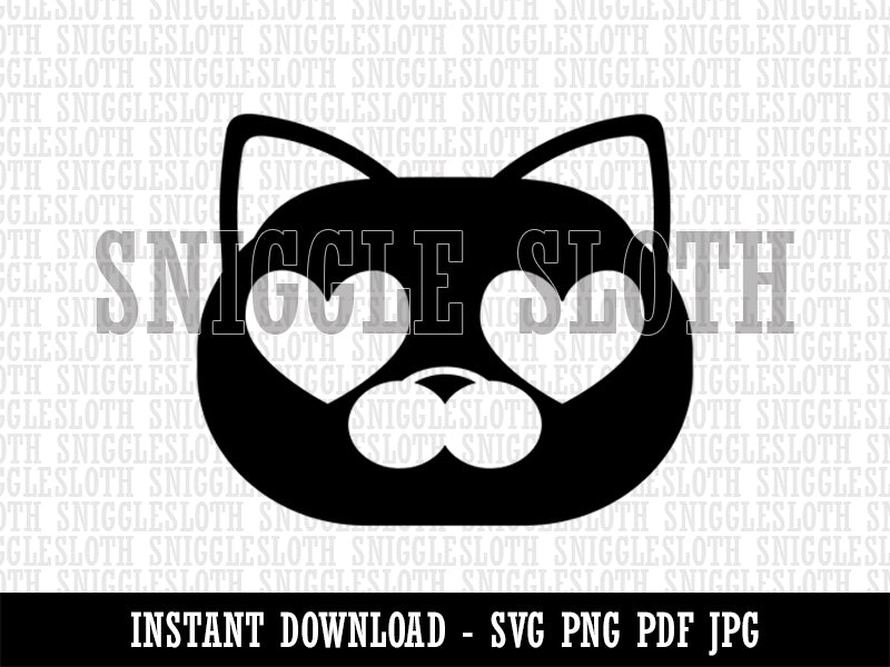 Round Cat Face Love Heart Eyes Clipart Digital Download SVG PNG JPG PDF Cut Files