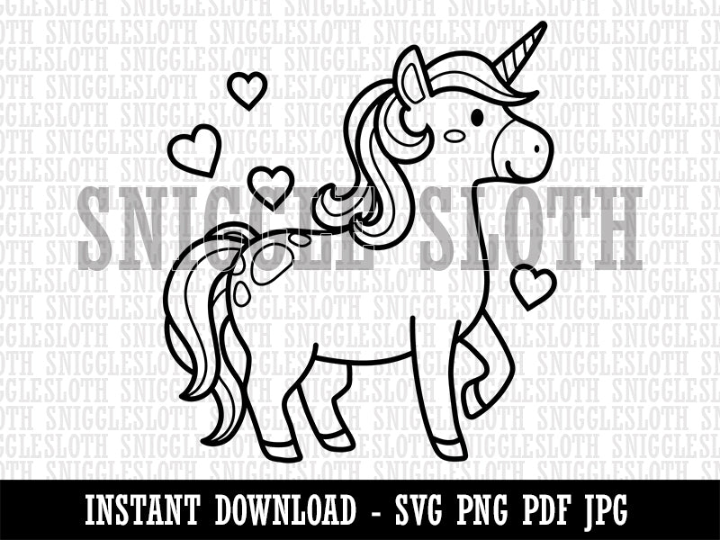 Cute Unicorn with Hearts Clipart Digital Download SVG PNG JPG PDF Cut Files