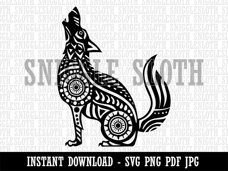 Folk Art Wolf Clipart Digital Download SVG PNG JPG PDF Cut Files