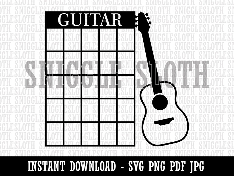 Leaning Acoustic Guitar Chord Chart Clipart Digital Download SVG PNG JPG PDF Cut Files