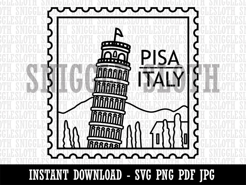 Leaning Tower of Pisa Italy Destination Travel Clipart Digital Download SVG PNG JPG PDF Cut Files