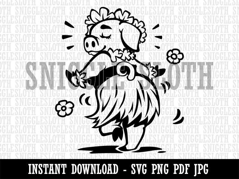 Luau Hawaiian Hula Pig with Lei Clipart Digital Download SVG PNG JPG PDF Cut Files