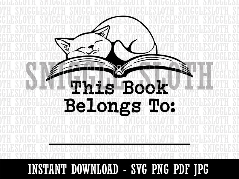 This Book Belongs to Sleepy Cat Clipart Digital Download SVG PNG JPG PDF Cut Files