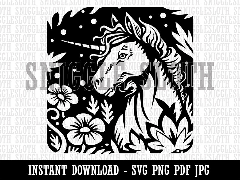 Unicorn in Flower Forest Clipart Digital Download SVG PNG JPG PDF Cut Files