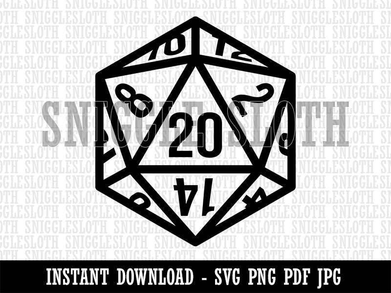 D20 20 Sided Gaming Gamer Dice Critical Role Clipart Digital Download SVG PNG JPG PDF Cut Files