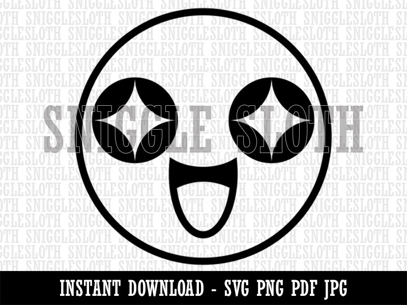 Kawaii Cute Starry Eye Excited Face Clipart Digital Download SVG PNG JPG PDF Cut Files
