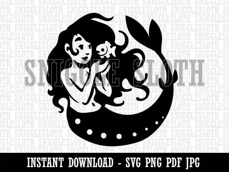 Mermaid and Fish Friend Clipart Digital Download SVG PNG JPG PDF Cut Files