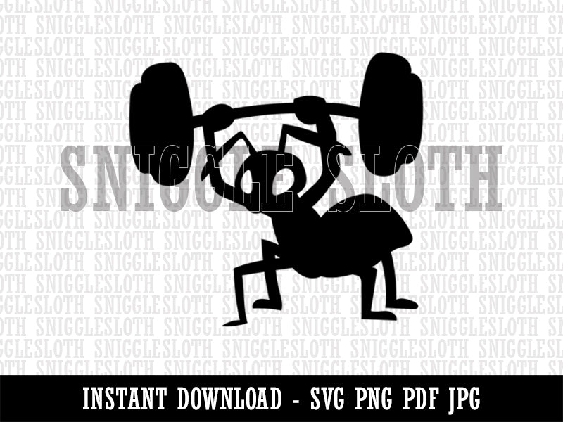 Strong Ant Lifting Barbell Clipart Digital Download SVG PNG JPG PDF Cut Files