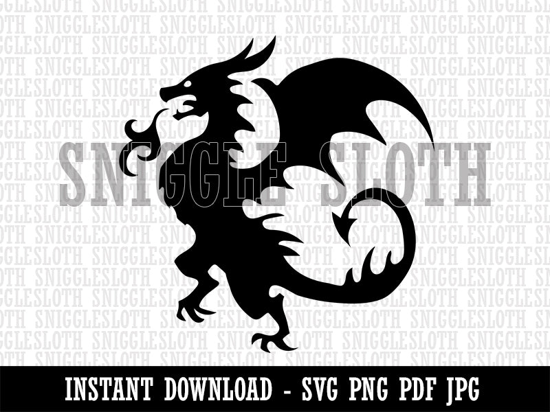 Wyvern Dragon Fantasy Silhouette Clipart Digital Download SVG PNG JPG PDF Cut Files