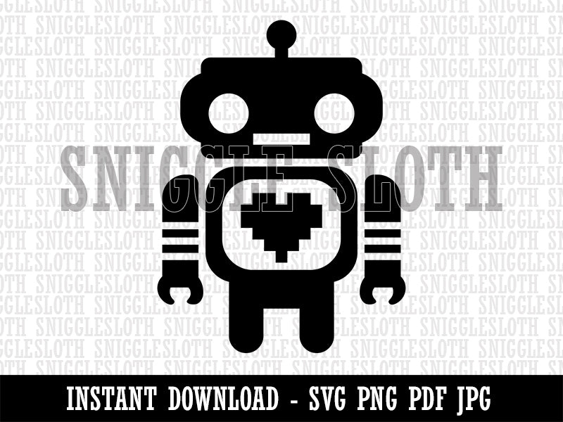 Cute Little Robot with a Heart Clipart Digital Download SVG PNG JPG PDF Cut Files
