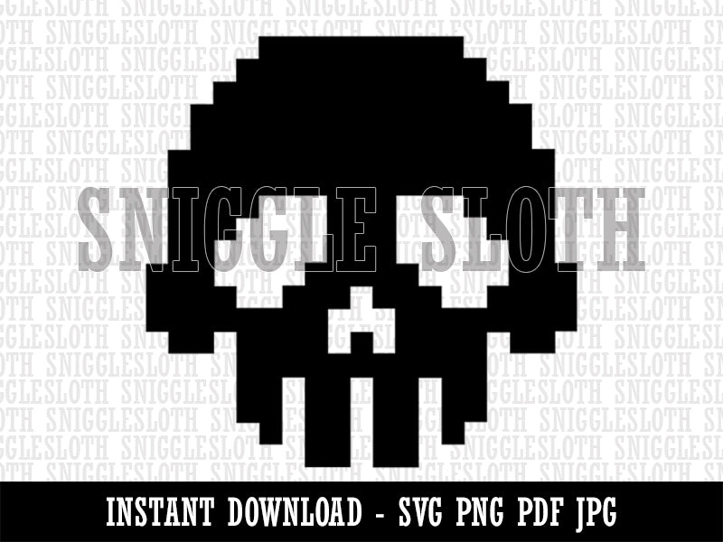 Pixel Digital Skull Clipart Digital Download SVG PNG JPG PDF Cut Files