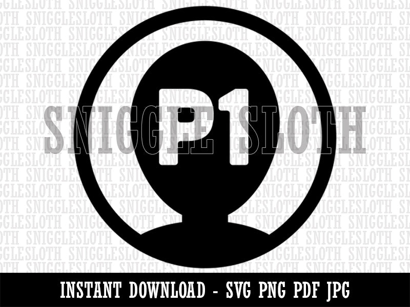 Player One Person Indicator Gaming Icon Clipart Digital Download SVG PNG JPG PDF Cut Files