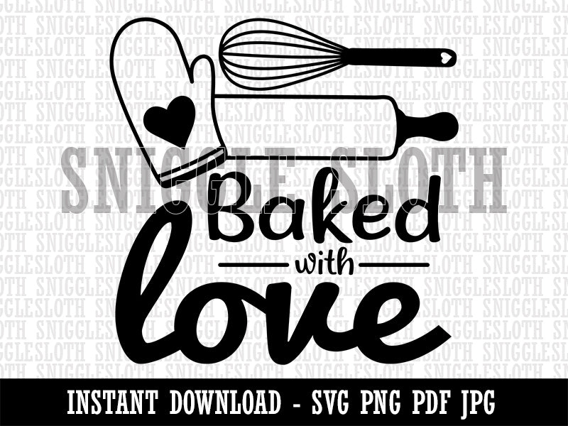 Baked With Love Whisk Rolling Pin Clipart Digital Download SVG PNG JPG PDF Cut Files