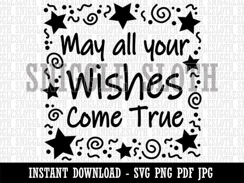May All Your Wishes Come True Stars Swirls Birthday Clipart Digital  Download SVG PNG JPG PDF Cut Files