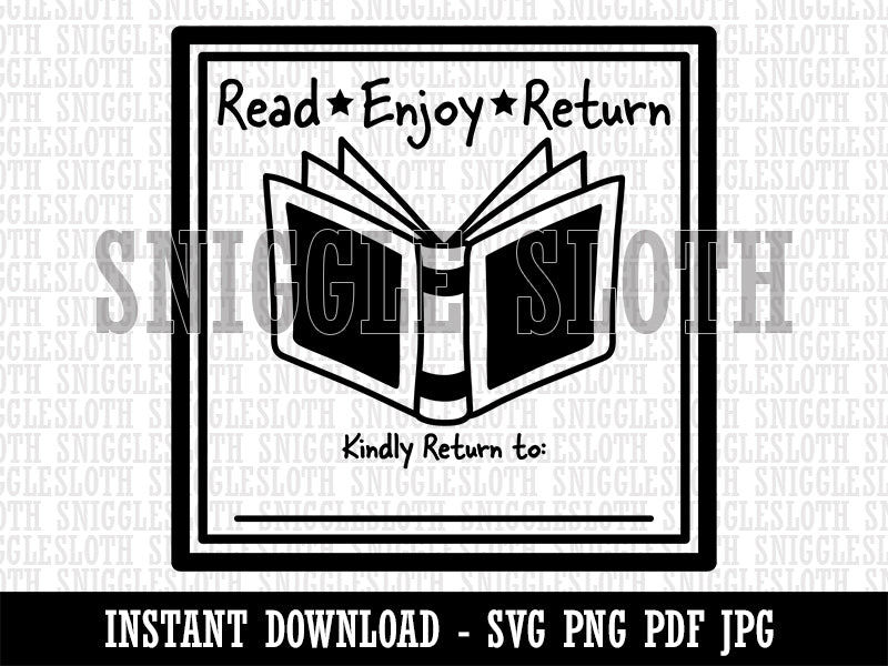 Read Enjoy Kindly Return Book Loan Clipart Digital Download SVG PNG JPG PDF Cut Files