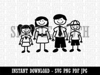 Stick Figure Family of Four Mom Dad Son Daughter Clipart Digital Download SVG PNG JPG PDF Cut Files