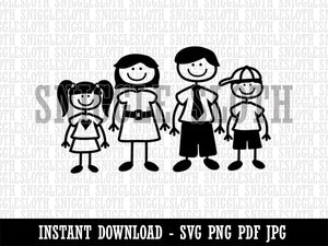 Stick Figure Family of Four Mom Dad Son Daughter Clipart Digital Download SVG PNG JPG PDF Cut Files