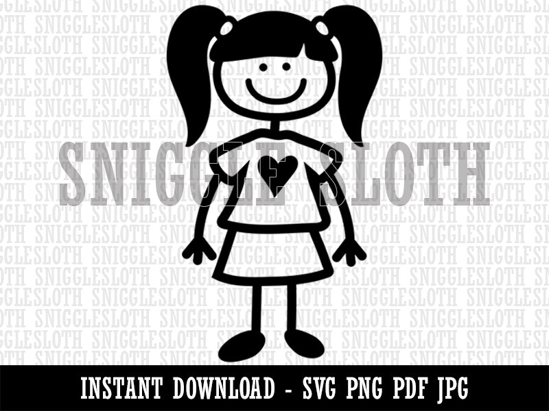 Stick Figure Girl Daughter  Clipart Digital Download SVG PNG JPG PDF Cut Files