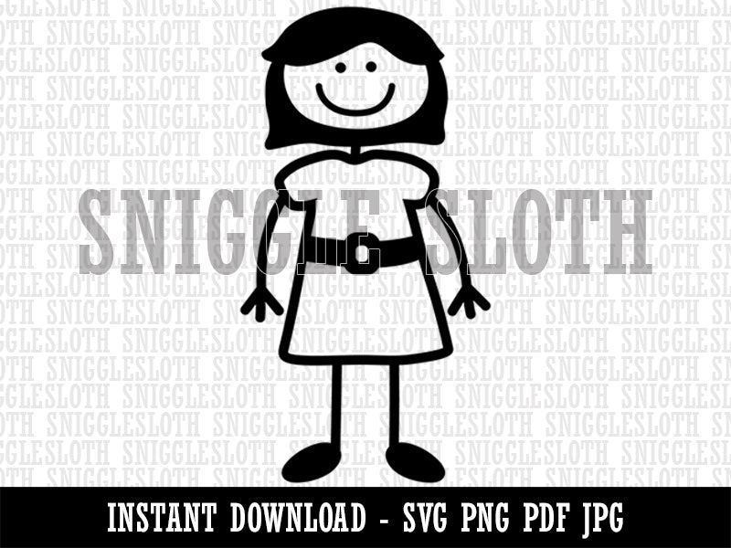 Stick Figure Woman Mom  Clipart Digital Download SVG PNG JPG PDF Cut Files