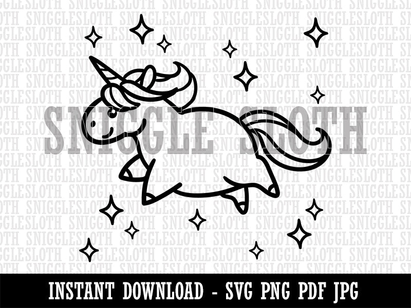 Chubby Unicorn with Stars Clipart Digital Download SVG PNG JPG PDF Cut Files