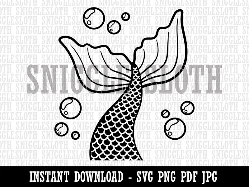 Mermaid Tail Swimming with Bubbles Ocean Sea Clipart Digital Download SVG PNG JPG PDF Cut Files