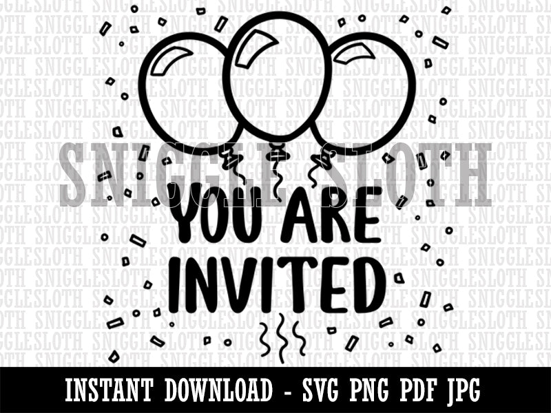 You Are Invited Birthday Balloons Clipart Digital Download SVG PNG JPG PDF Cut Files