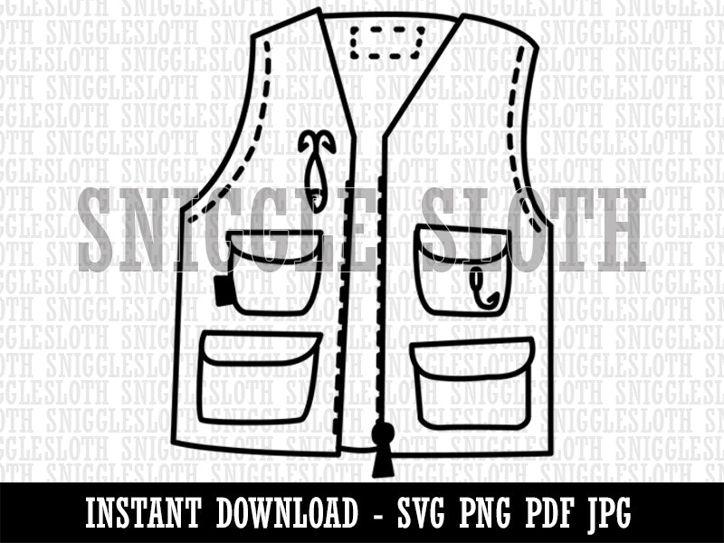Fishing Vest Doodle Clipart Digital Download SVG PNG JPG PDF Cut Files