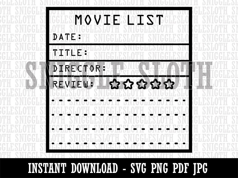 Movie List Journaling Framework Block Clipart Digital Download SVG PNG JPG PDF Cut Files
