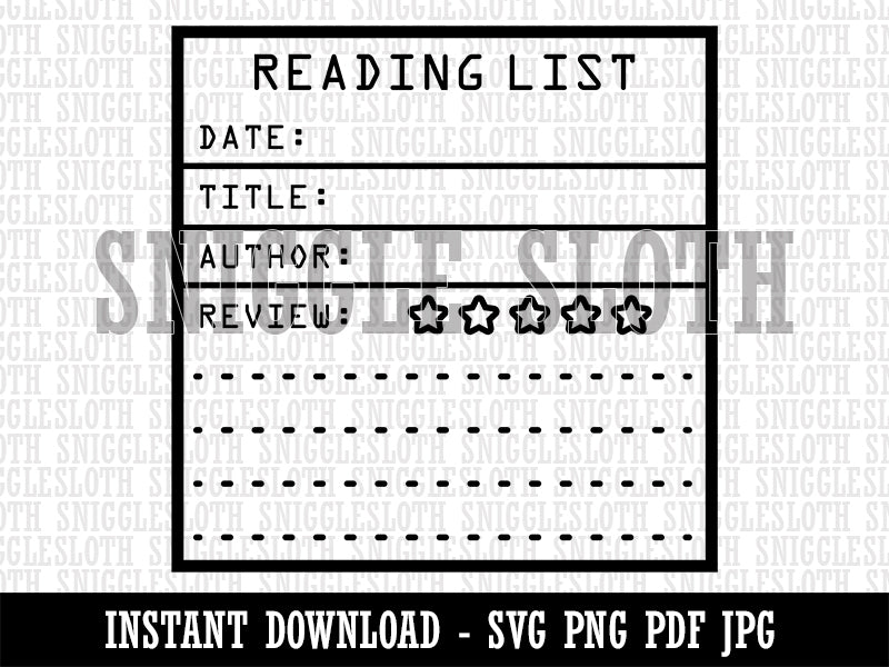 Reading List Journaling Framework Block Clipart Digital Download SVG PNG JPG PDF Cut Files