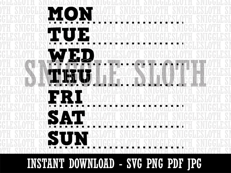 Weekly Days of the Week List Clipart Digital Download SVG PNG JPG PDF Cut Files