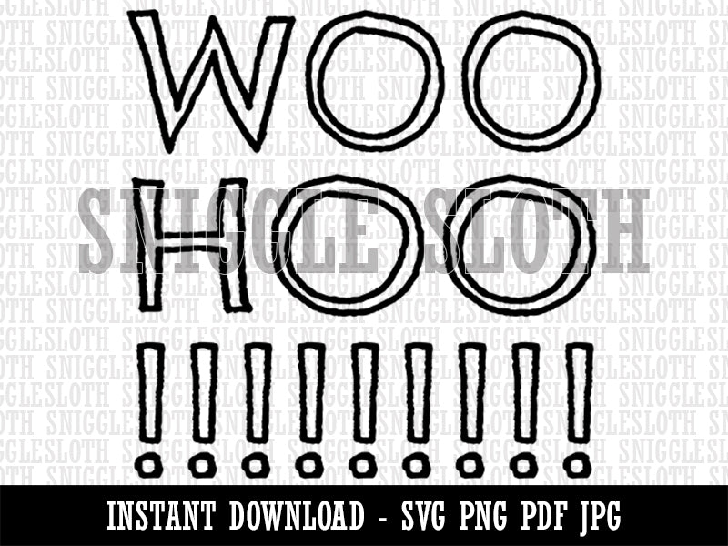 Woo Hoo Outline Fun Text  Clipart Digital Download SVG PNG JPG PDF Cut Files