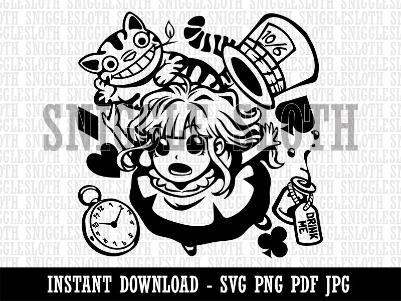 Alice's Adventures in Wonderland Clipart Digital Download SVG PNG JPG PDF Cut Files
