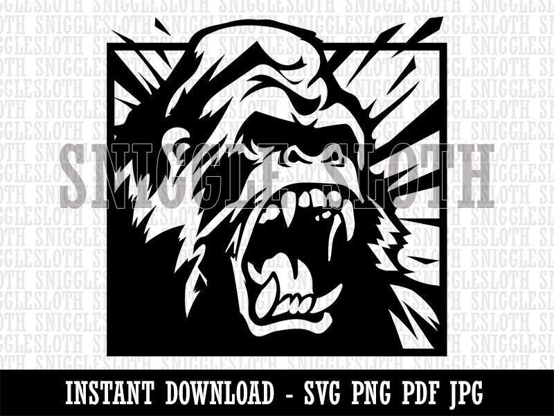 Angry Roaring Silverback Gorilla Clipart Digital Download SVG PNG JPG PDF Cut Files
