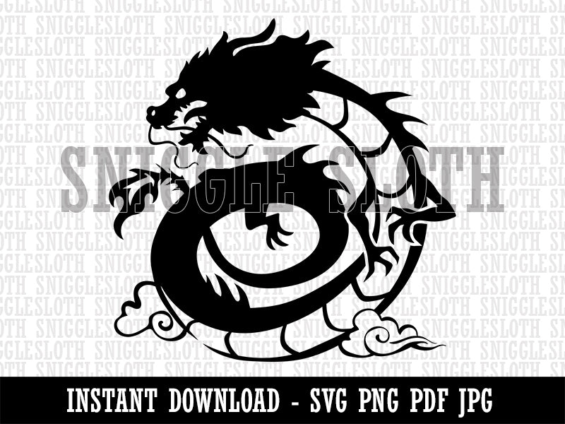 Asian Dragon Floating in Clouds Clipart Digital Download SVG PNG JPG PDF Cut Files