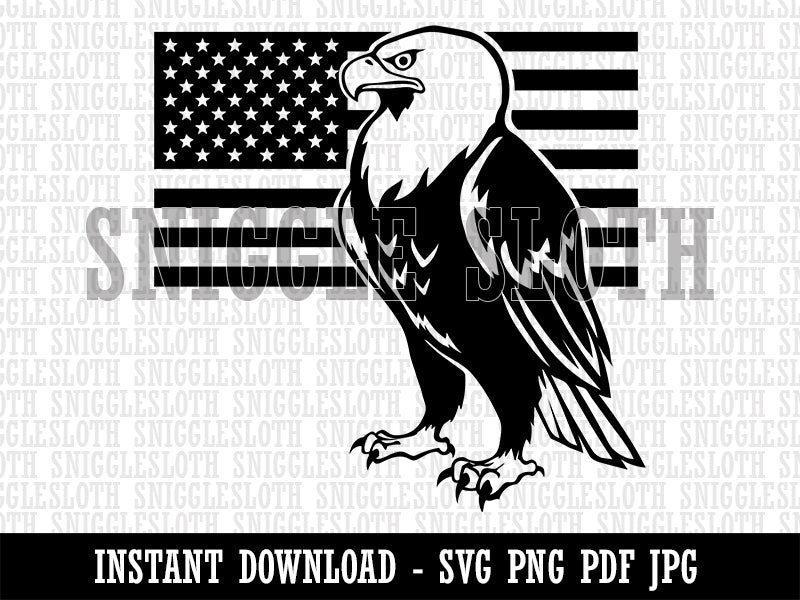 Bald Eagle with American Flag Patriotic Clipart Digital Download SVG PNG JPG PDF Cut Files