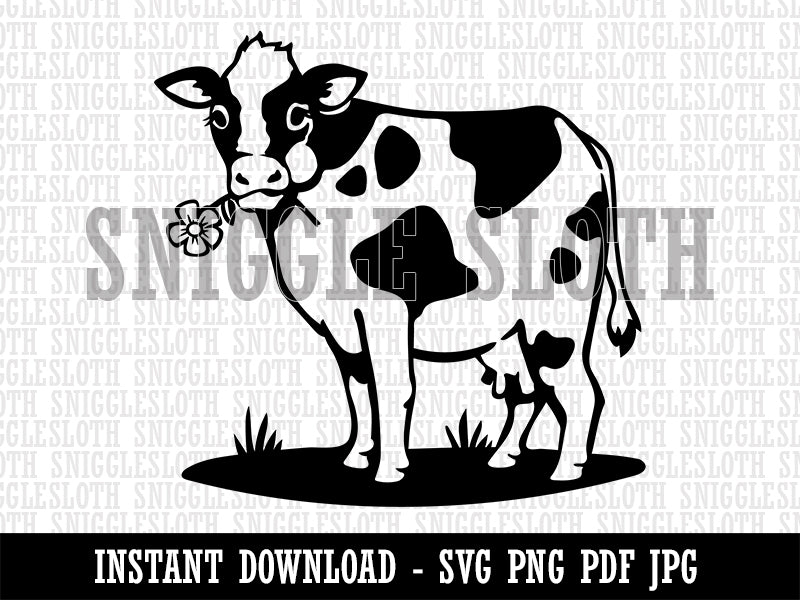 Cute Cow Eating Flower Clipart Digital Download SVG PNG JPG PDF Cut Files
