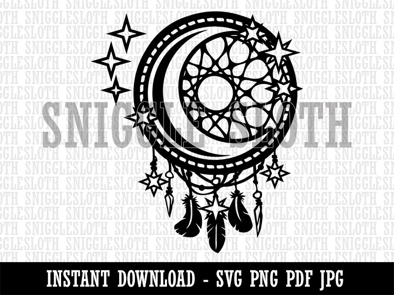 Dream Catcher with Moon and Stars Clipart Digital Download SVG PNG JPG PDF Cut Files