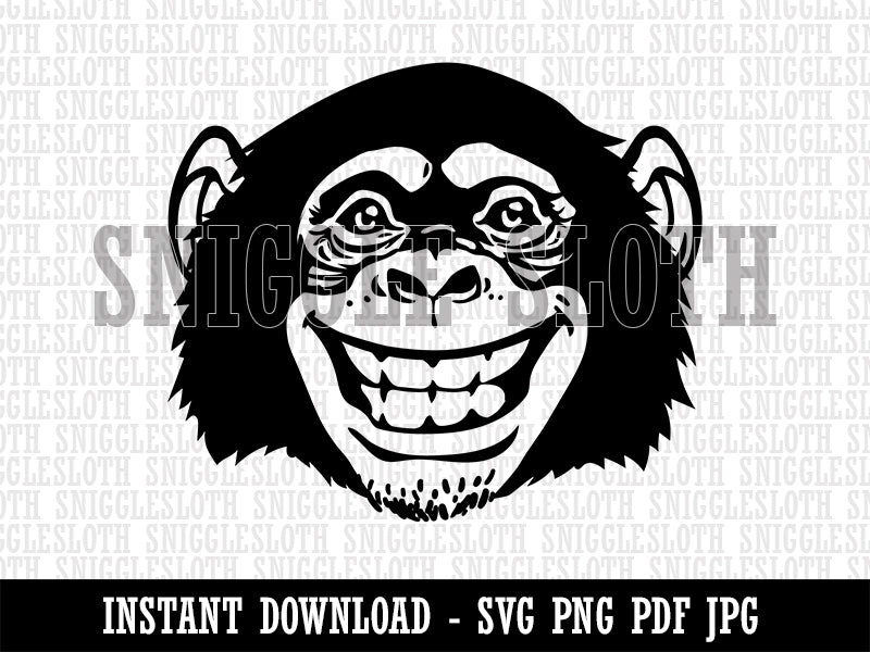 Grinning Chimpanzee Monkey Clipart Digital Download SVG PNG JPG PDF Cut Files
