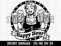 Happy Hour Beer Maiden German Oktoberfest Clipart Digital Download SVG PNG JPG PDF Cut Files