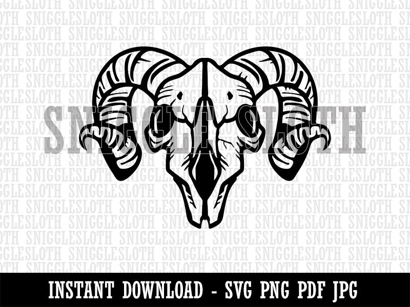 Horned Ram Skull Clipart Digital Download SVG PNG JPG PDF Cut Files