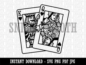 King and Queen of Hearts Playing Cards Clipart Digital Download SVG PNG JPG PDF Cut Files