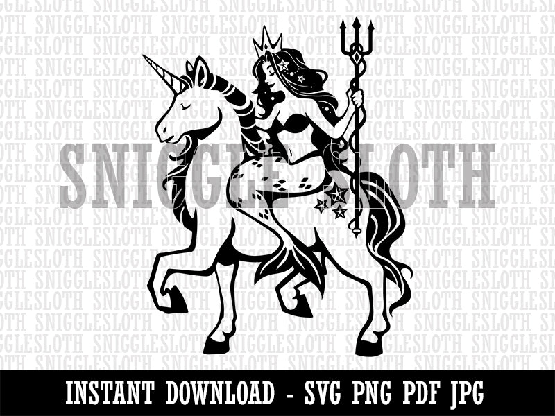 Mystical Mermaid Riding Unicorn Clipart Digital Download SVG PNG JPG PDF Cut Files