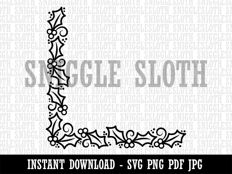 Christmas Holly Corner Clipart Digital Download SVG PNG JPG PDF Cut Files