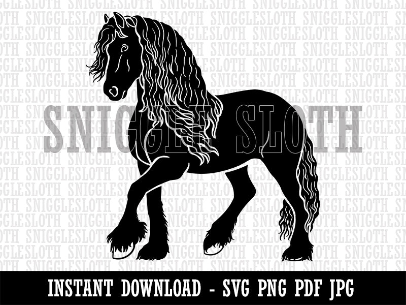 Elegant Friesian Horse Clipart Digital Download SVG PNG JPG PDF Cut Files