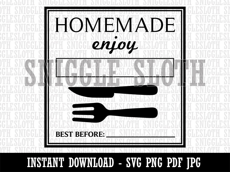 Homemade Enjoy with Fork Knife Food Baked Goods Clipart Digital Download SVG PNG JPG PDF Cut Files