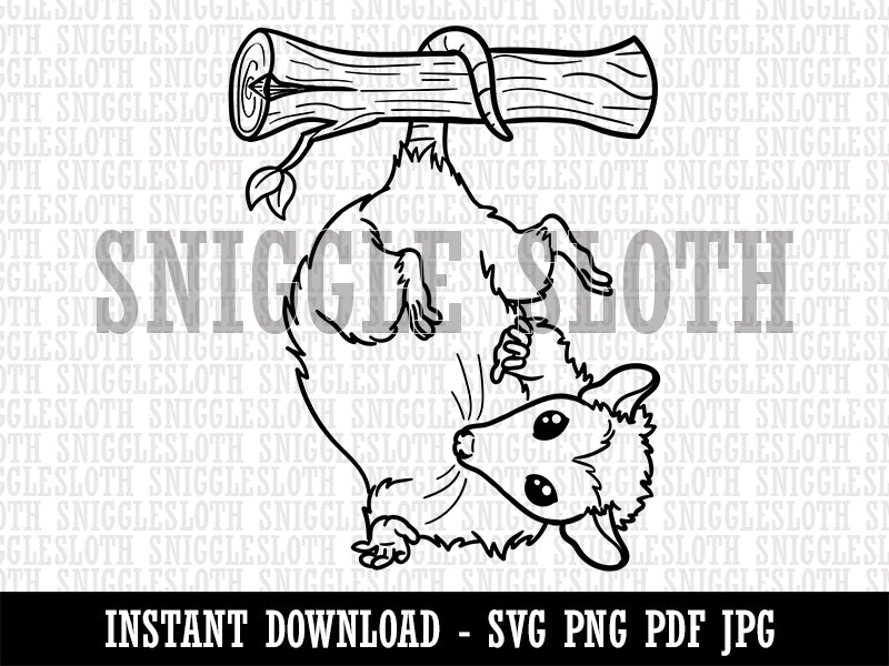 Opossum Hanging from Tail Clipart Digital Download SVG PNG JPG PDF Cut Files