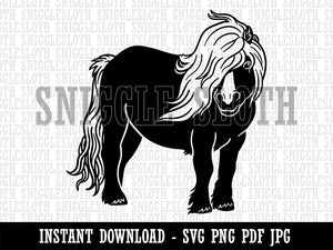 Shetland Pony with Wind Blown Hair Clipart Digital Download SVG PNG JPG PDF Cut Files