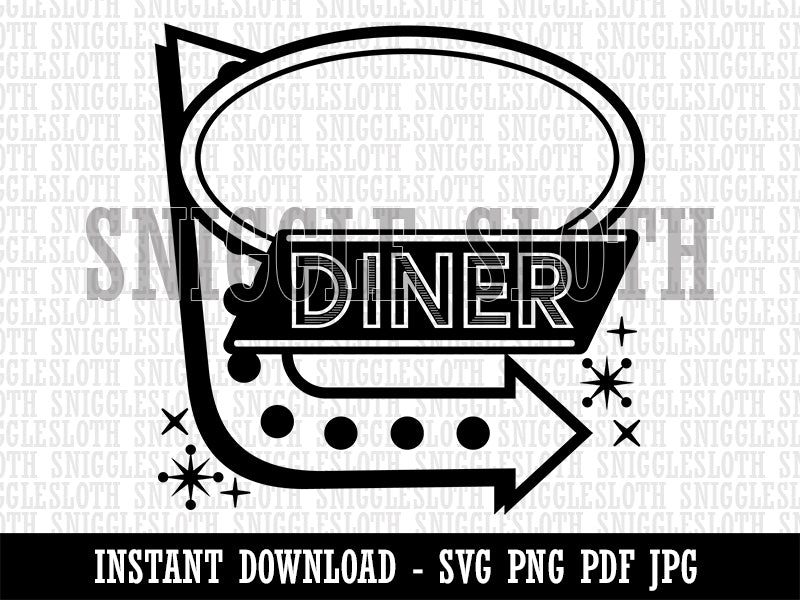 Blank Retro Diner Sign with Arrow Clipart Digital Download SVG PNG JPG PDF Cut Files
