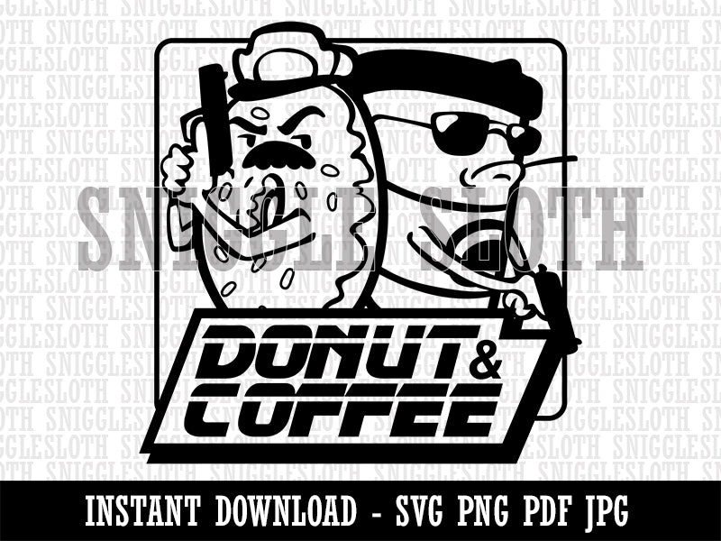Donut and Coffee Buddy Cop Clipart Digital Download SVG PNG JPG PDF Cut Files
