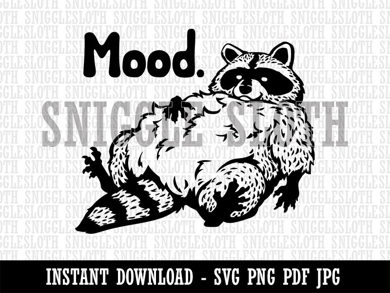 Fluffy Lazy Raccoon Mood Clipart Digital Download SVG PNG JPG PDF Cut Files